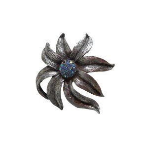 Costume Silver  Blue "Rhinestone" floral Brooch Pin Jewelry